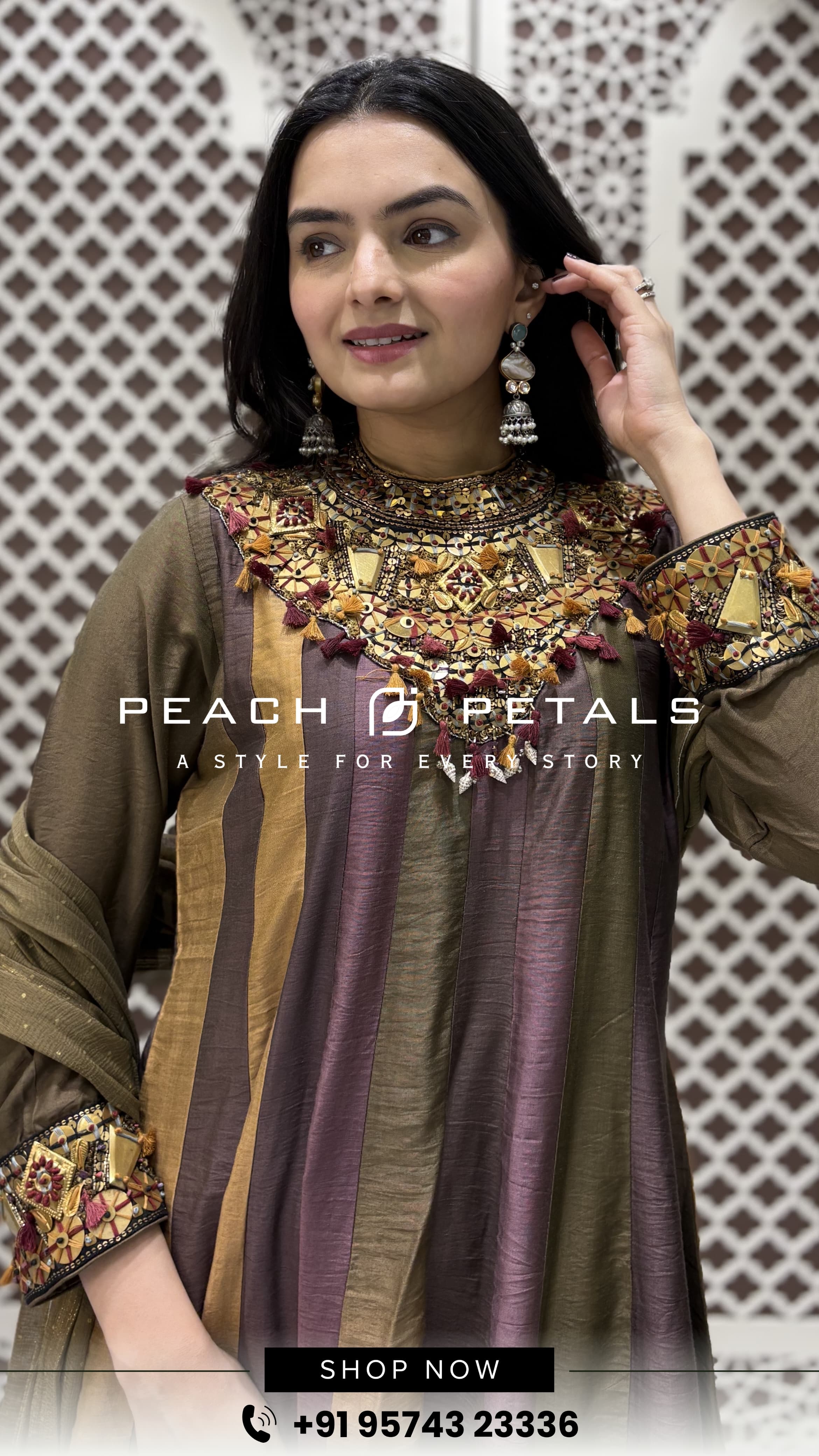 Multicolor Panel Embroidered Kurta Set with Dupatta