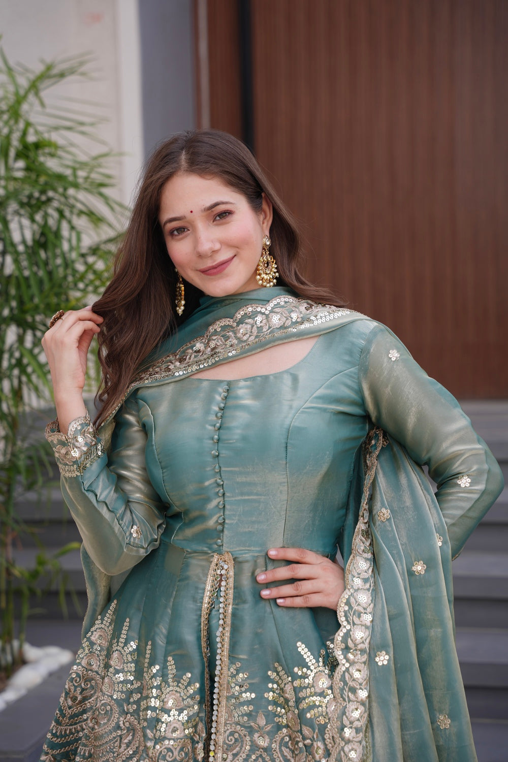 Sea Green Embroidered Peplum Sharara Set with Dupatta | Wedding & Festive Wear