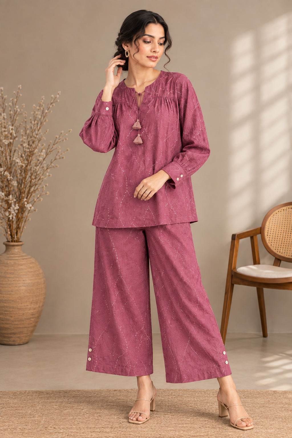 Wine Textured Co-Ord Set