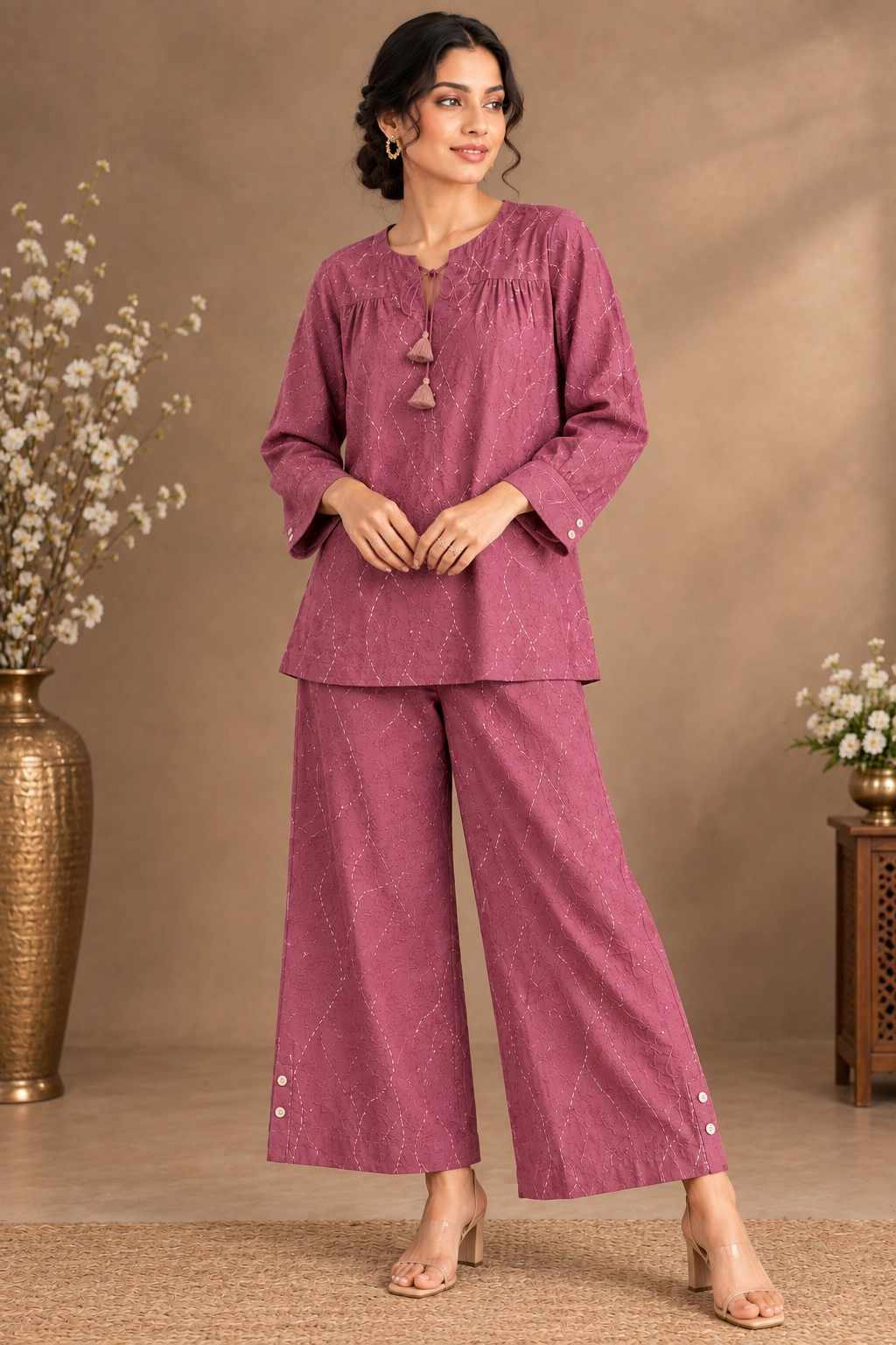 Wine Textured Co-Ord Set
