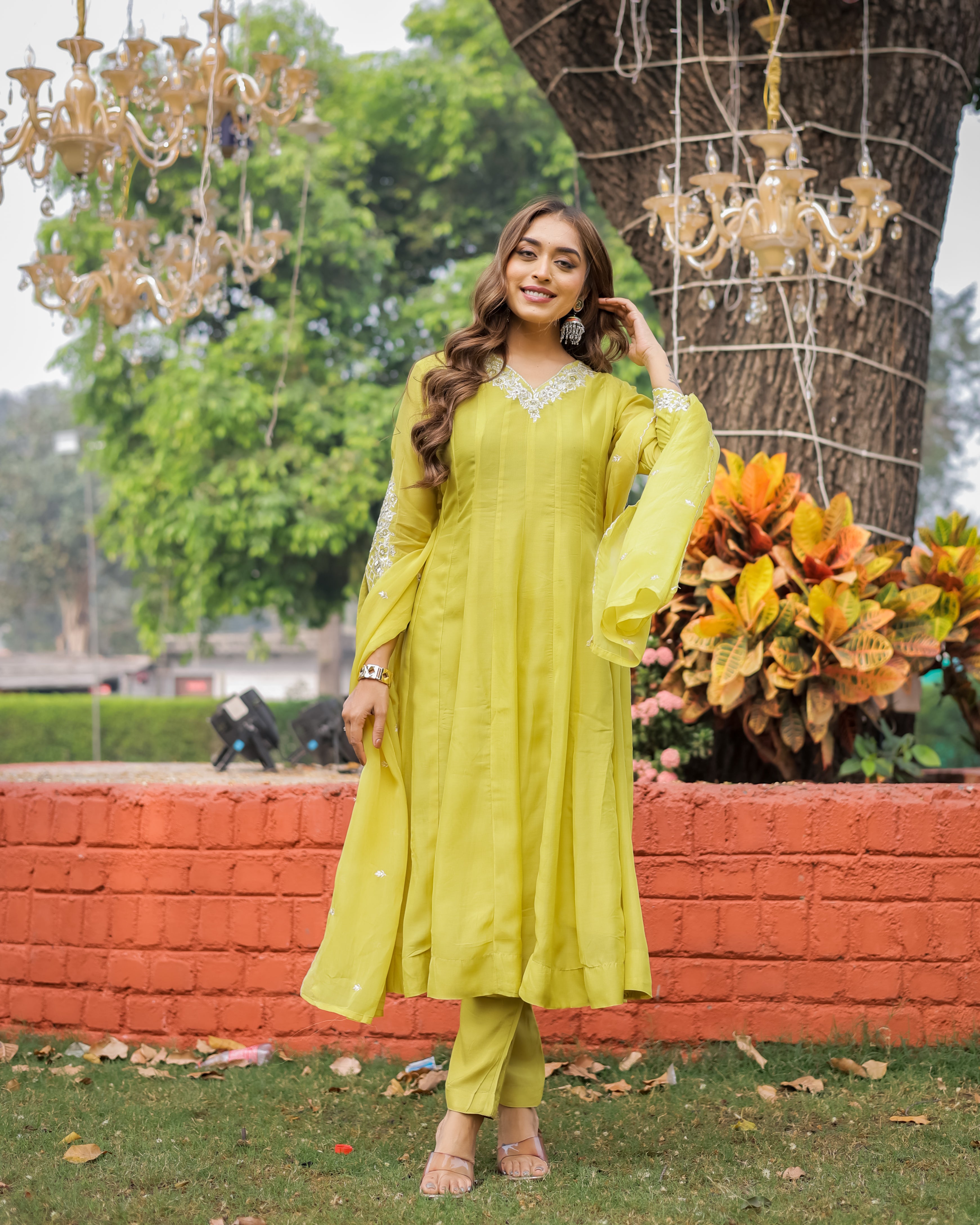 Lemon Chanderi Anarkali Suit