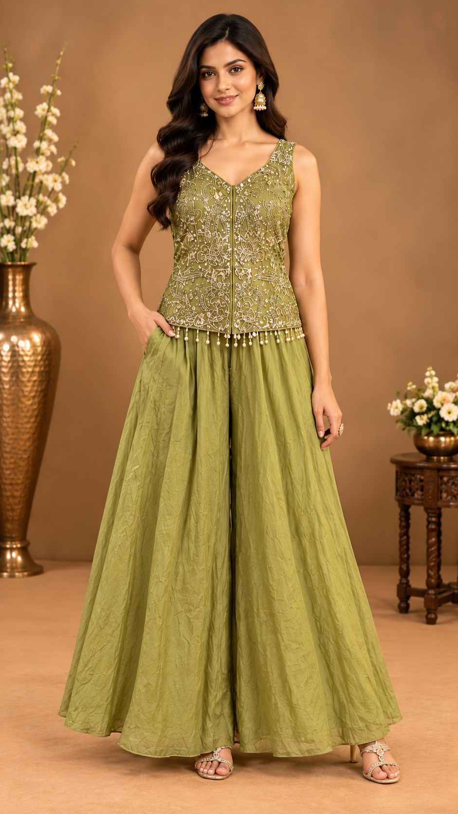 Elegant Embroidered Short Kurti Sharara Set with Dupatta