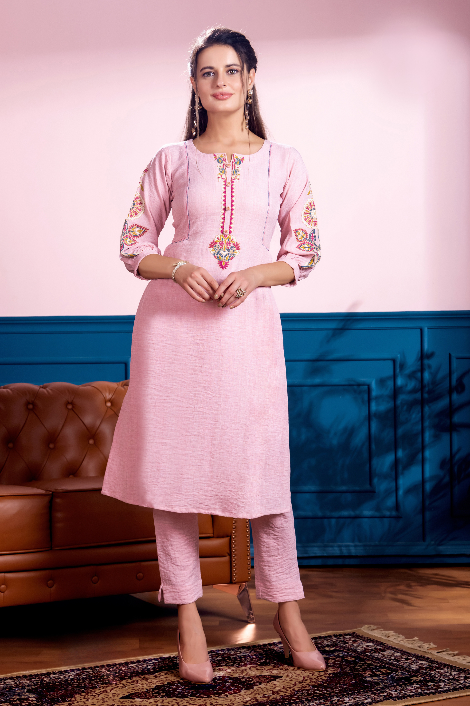 Pink Cotton Cord Set & Indo-Western Kurta Set – Festive Elegance