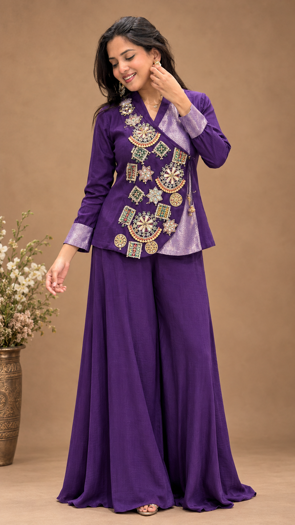 Designer Embroidered Palazzo Set with Statement Jacket
