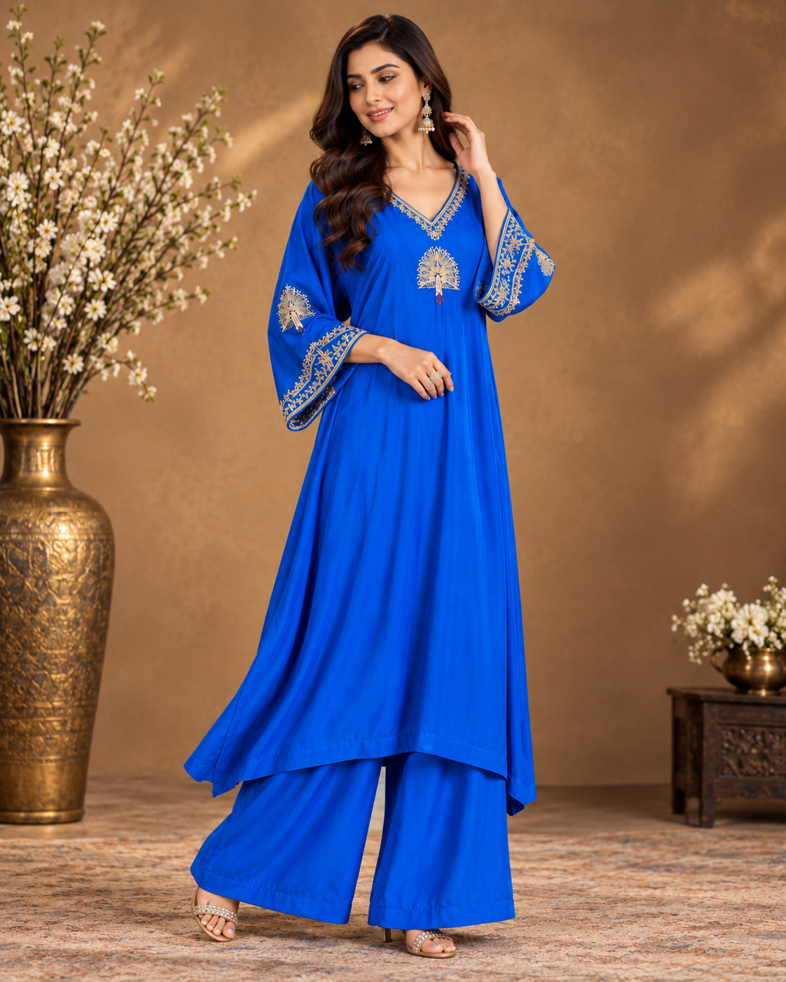 Royal Blue Embroidered Kurta Palazzo Set