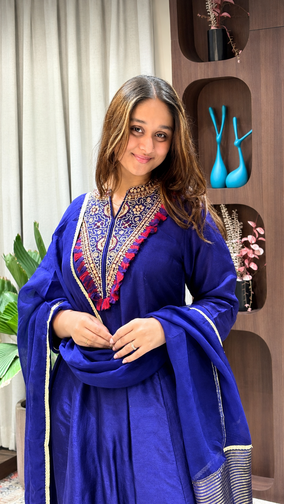 Royal Blue Embroidered Anarkali Suit Set with Dupatta