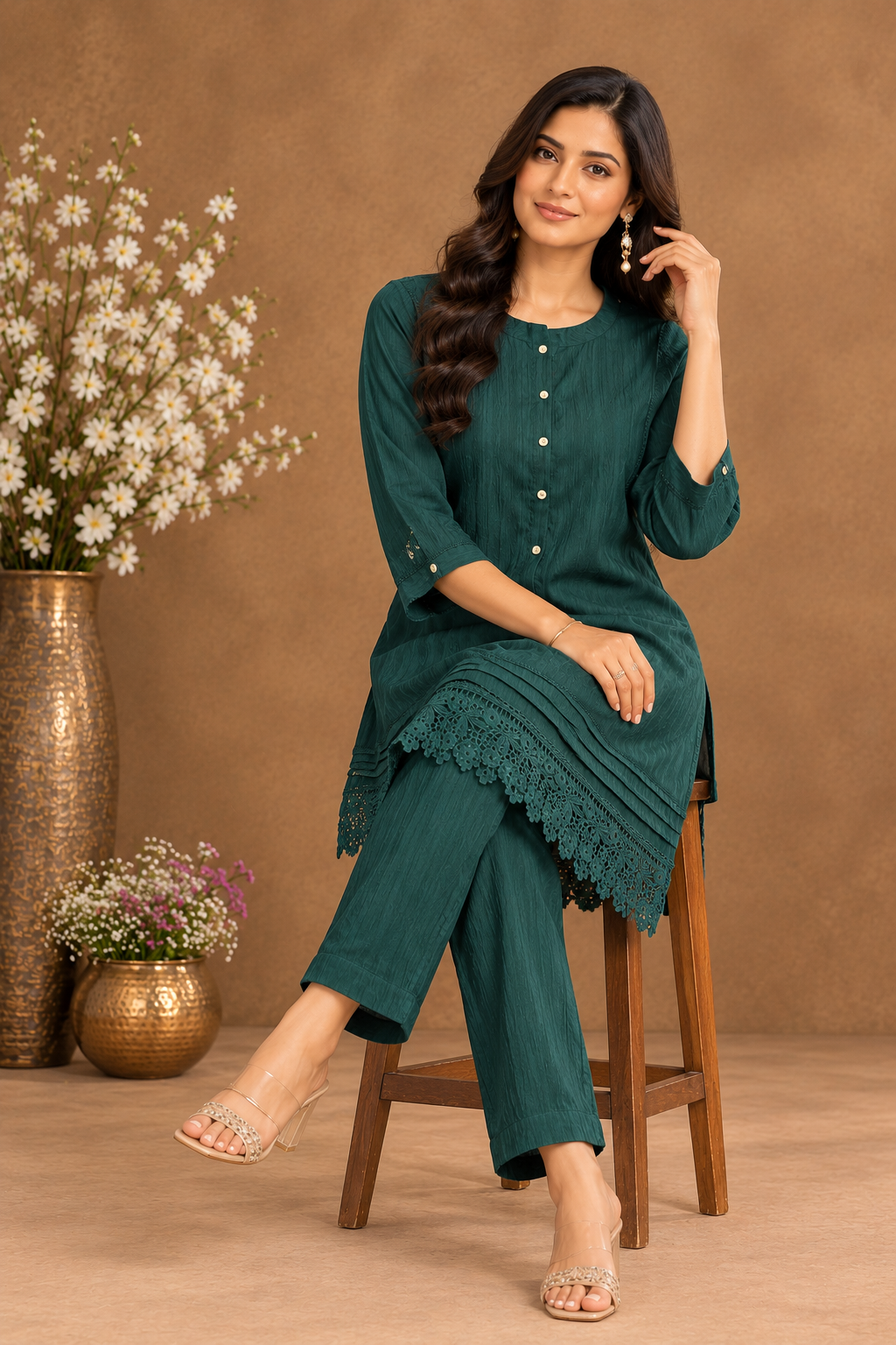 Elegant Teal Embroidered Kurta Pant Set