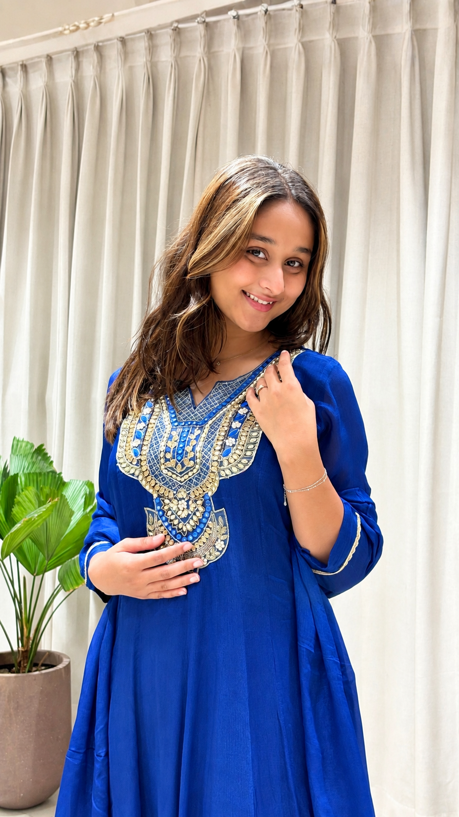 Royal Blue Embroidered Anarkali Palazzo Set