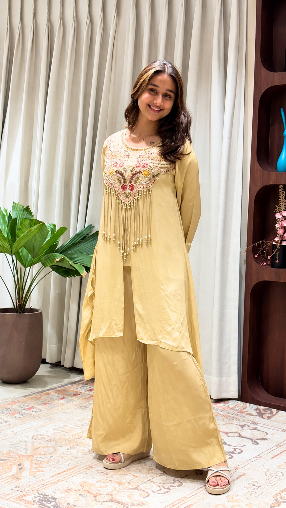 Elegant Pastel Yellow Embroidered Palazzo Set