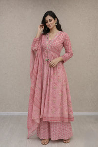 Elegant Floral Print Anarkali Set with Matching Dupatta