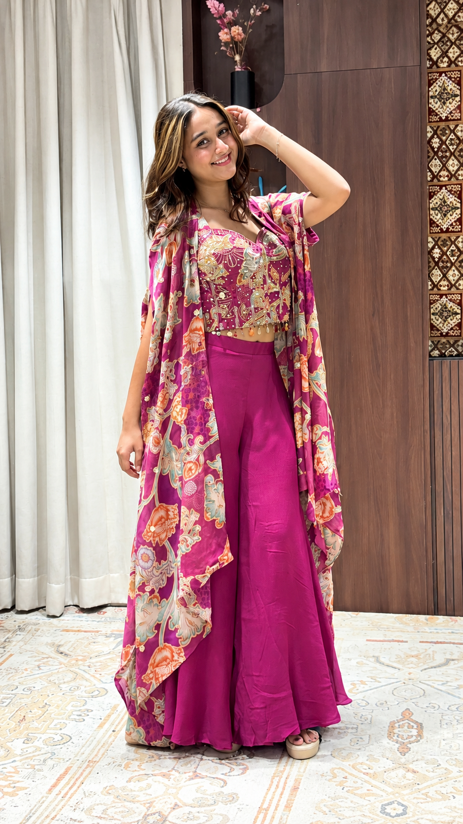 Elegant Magenta Printed Lehenga Set with Embellished Blouse