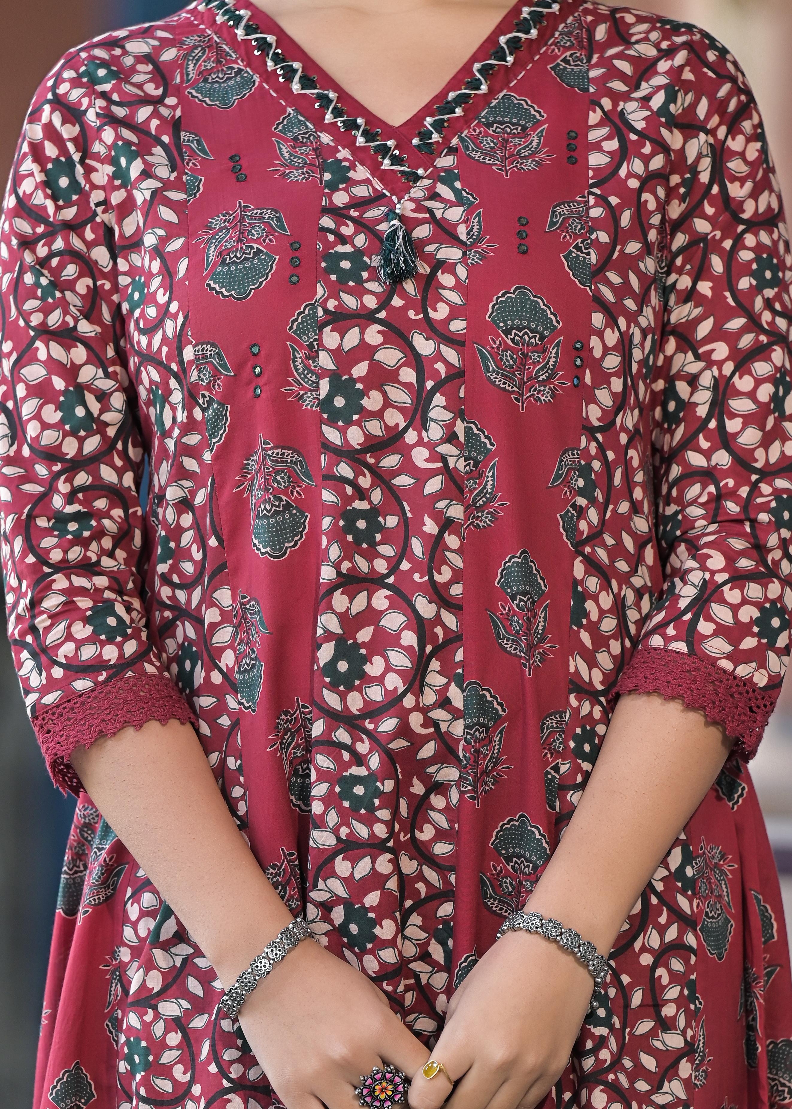 V NECK ANARKALI KURTI WITH PANT