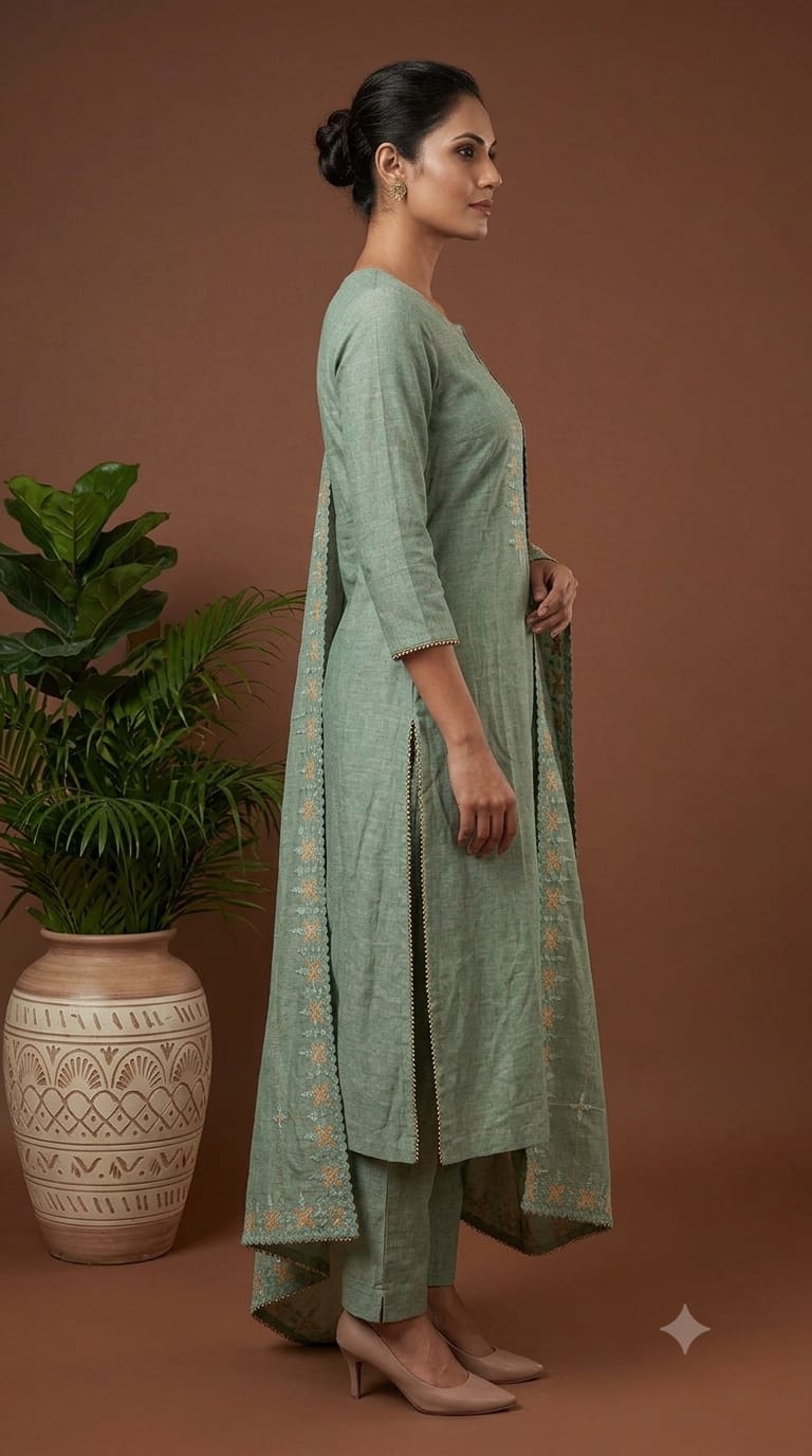 Embroidered Straight Kurta Set with Dupatta