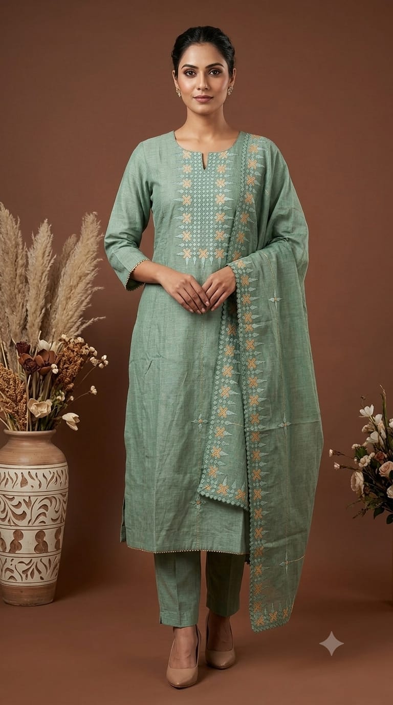 Embroidered Straight Kurta Set with Dupatta