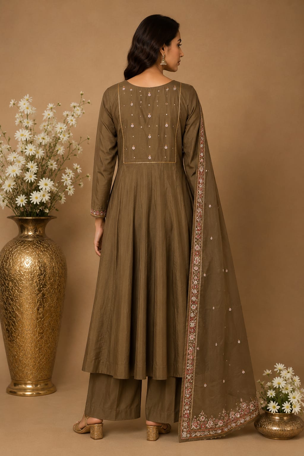 MEHNDI Embroidered Anarkali Palazzo Set with Dupatta
