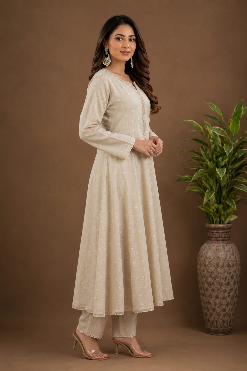 Ivory Embroidered Anarkali Kurta Set with Dupatta