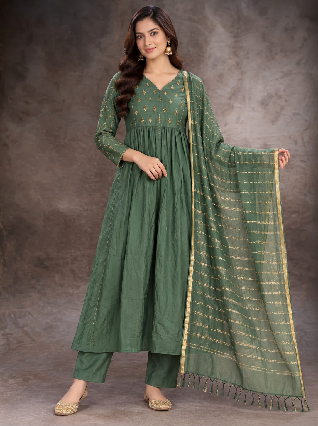 Elegant Embroidered Anarkali Suit Set