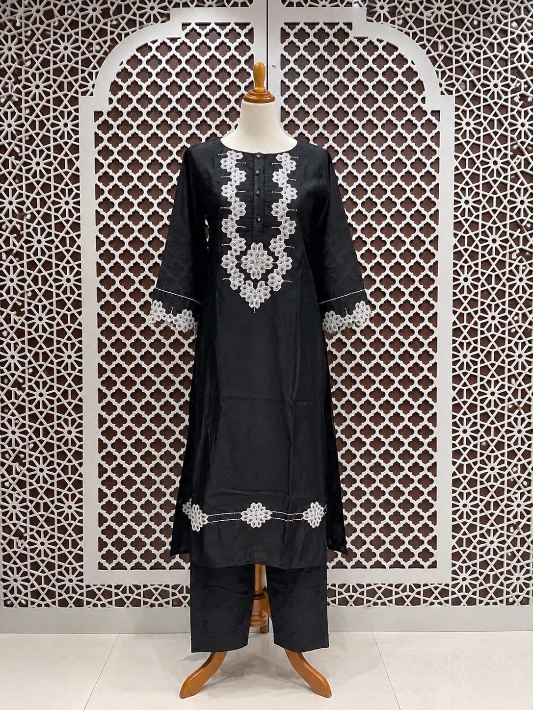 Black Embroidered Straight Kurta with Pant Set