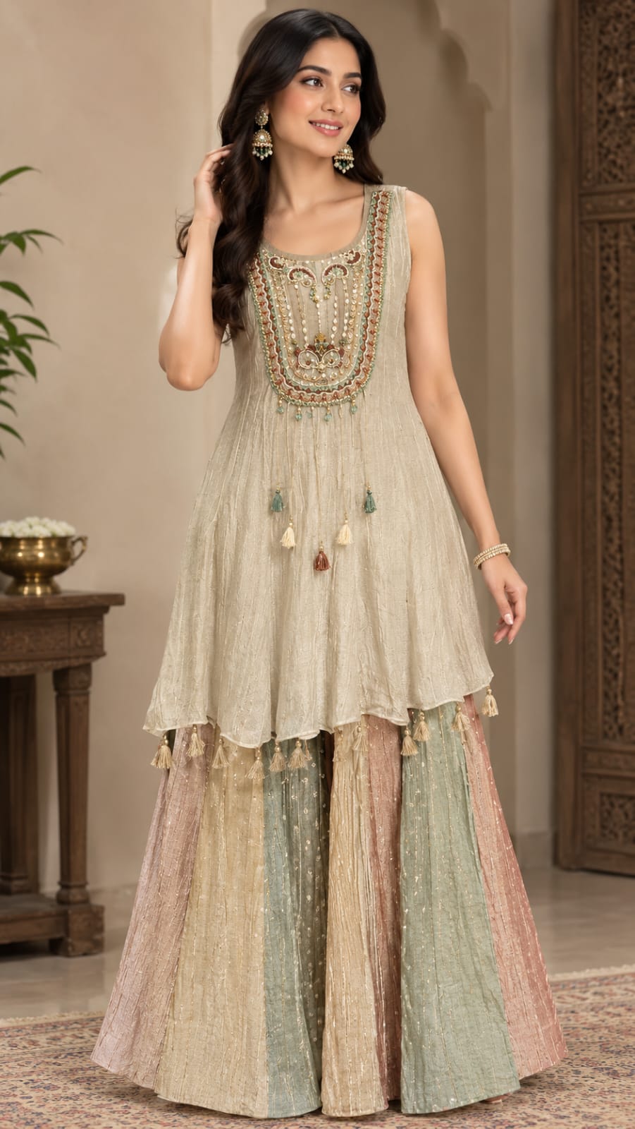 Elegant Embroidered Kurta with Multicolor Palazzo Set