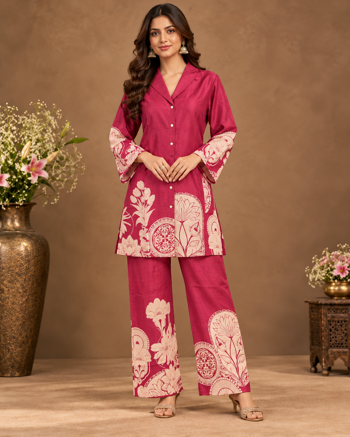 Wine Pink Floral Printed Co-Ord Set