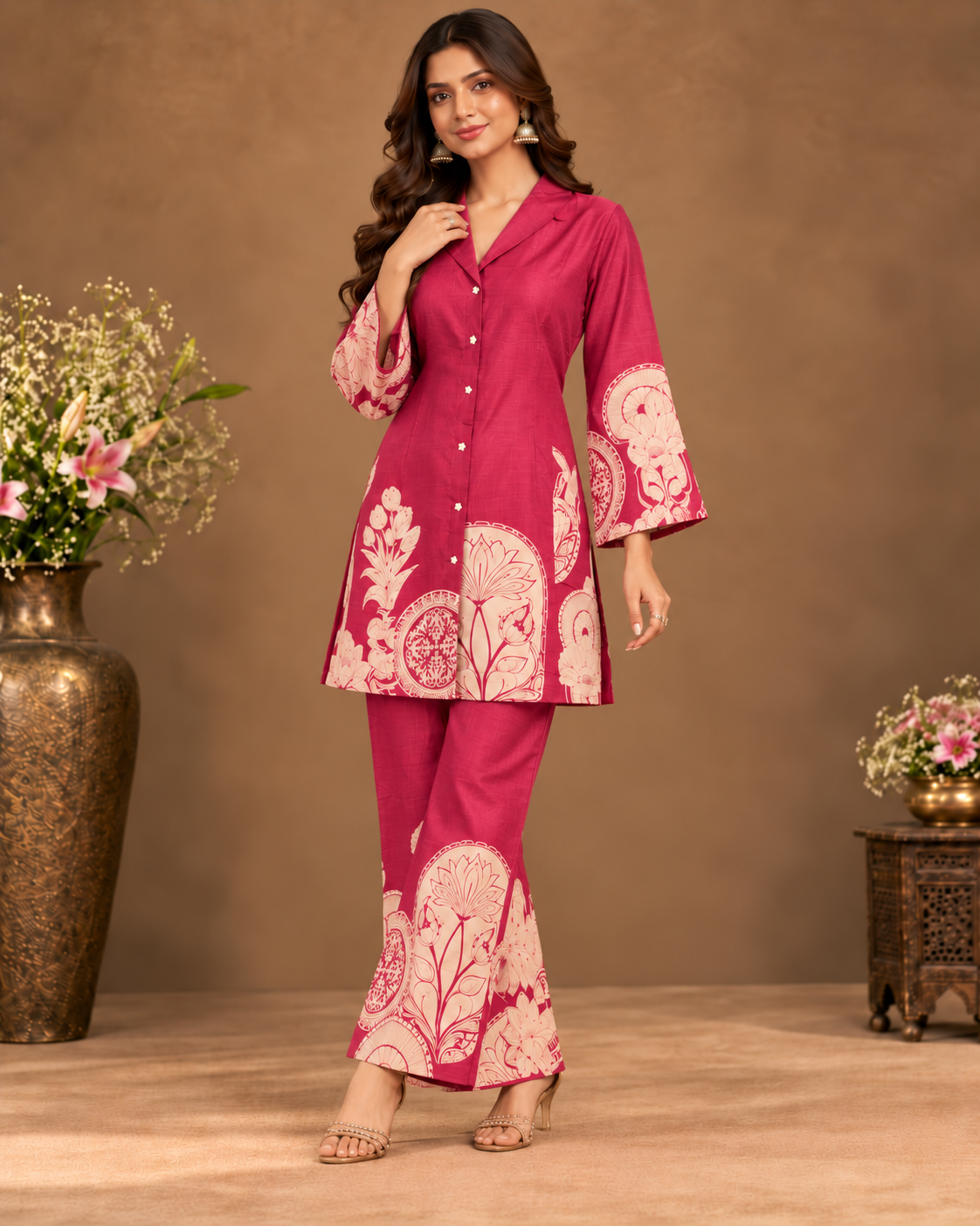 Wine Pink Floral Printed Co-Ord Set