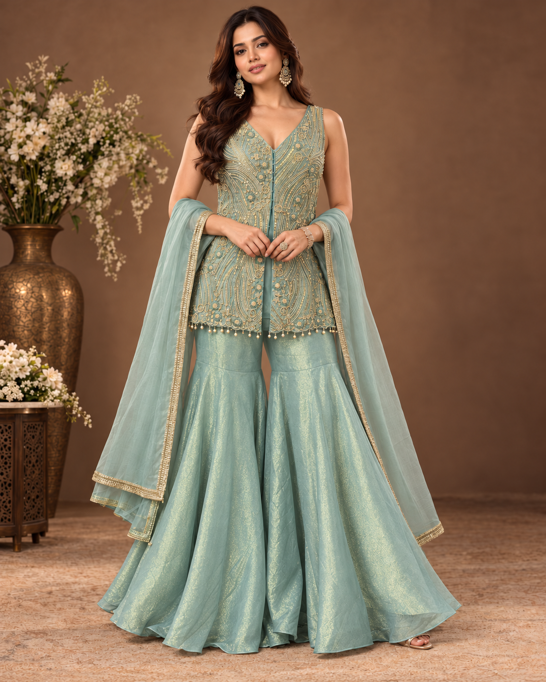 Premium Embroidered Kurta Palazzo Set