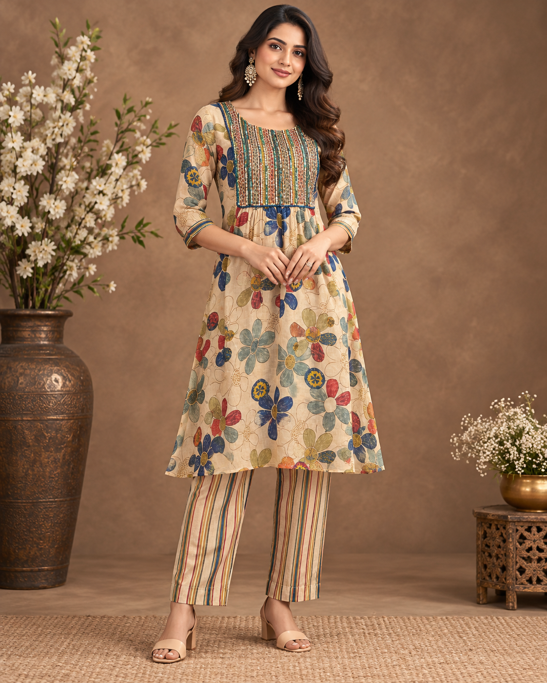 Elegant Floral Printed Kurta Pant Set