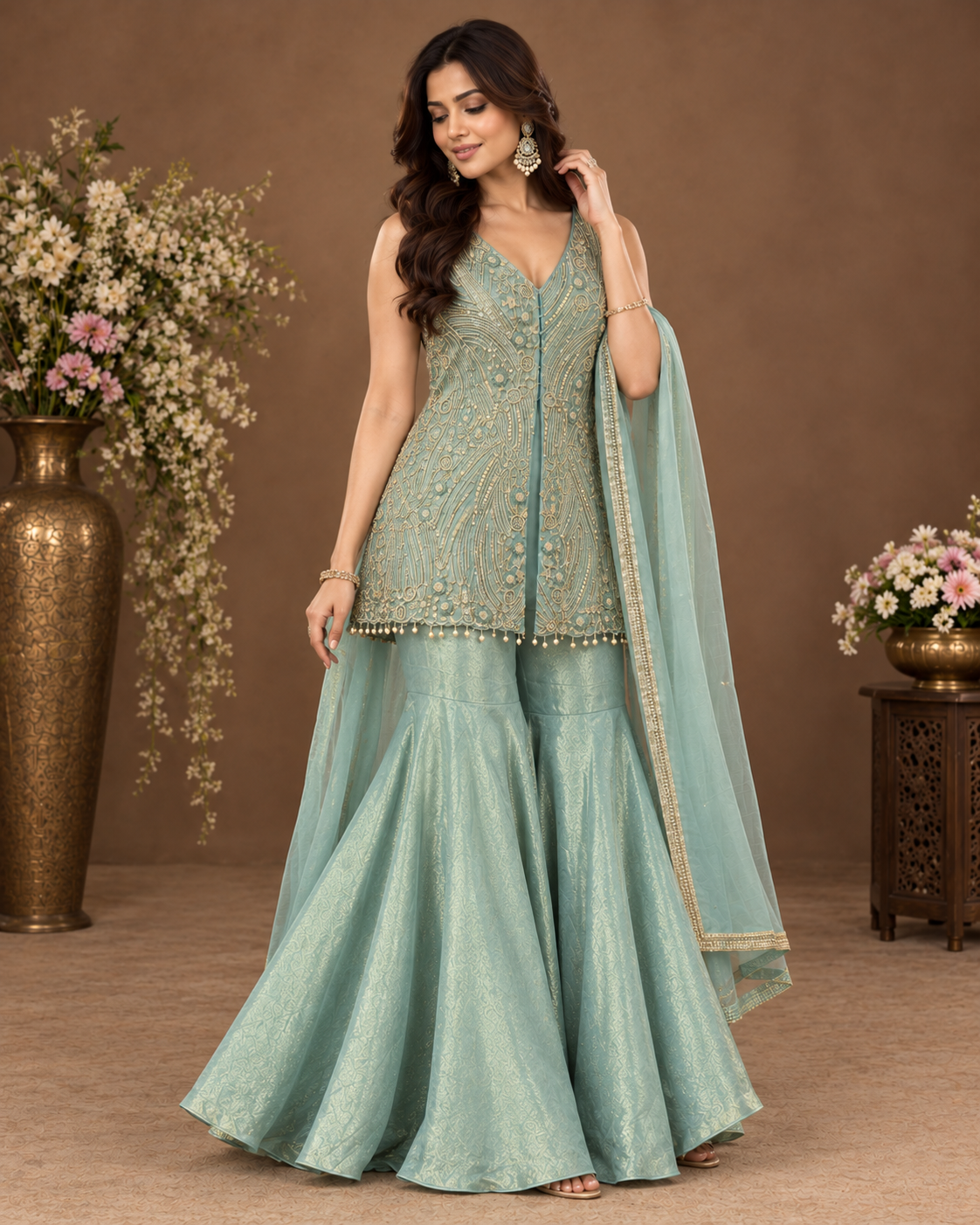 Premium Embroidered Kurta Palazzo Set